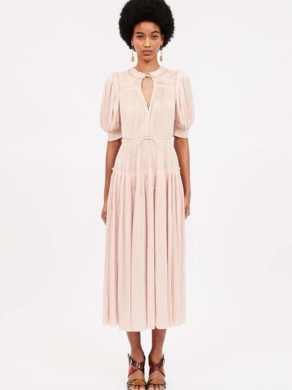 Ulla Johnson Astrid Plisse Midi Dress Blush